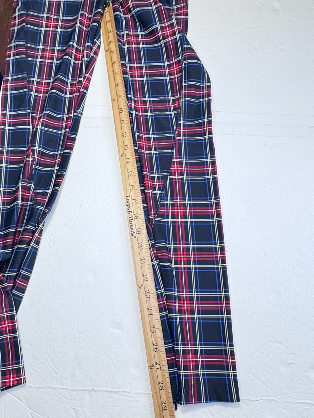 GANNI Plaid Leggings Women's Size 34 US 4 Navy Blue Red White Stretch Skinny - Picture 9 of 13